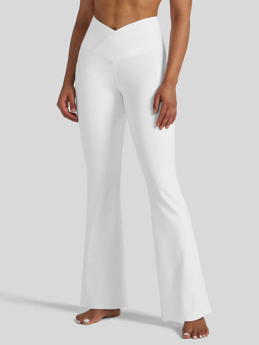 Lavisa - Women's Crossover Flare Yoga Leggings - High Waist & Pockets