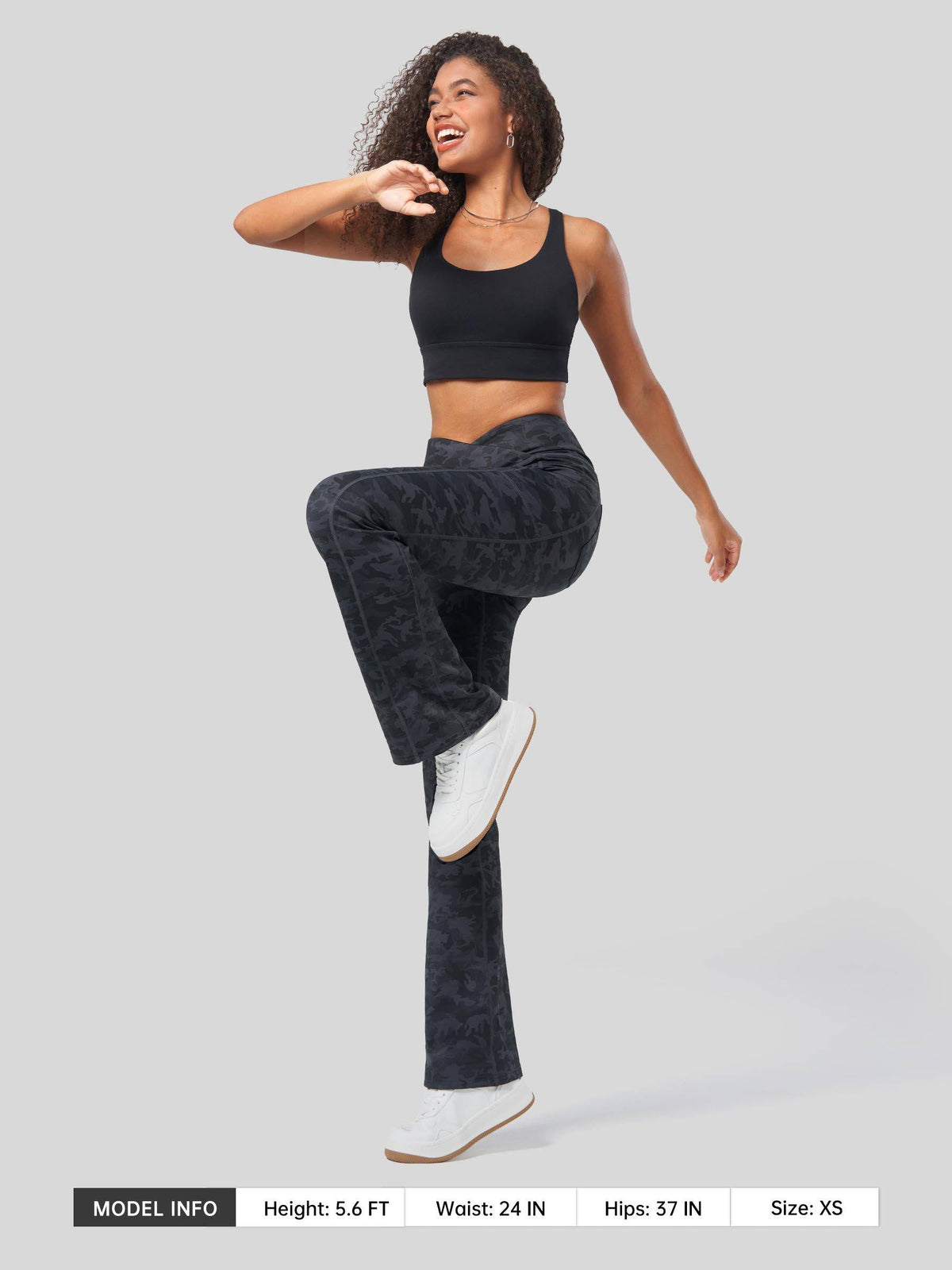 Lavisa - Women's Fleece Lined Crossover Flared Leggings with Pockets