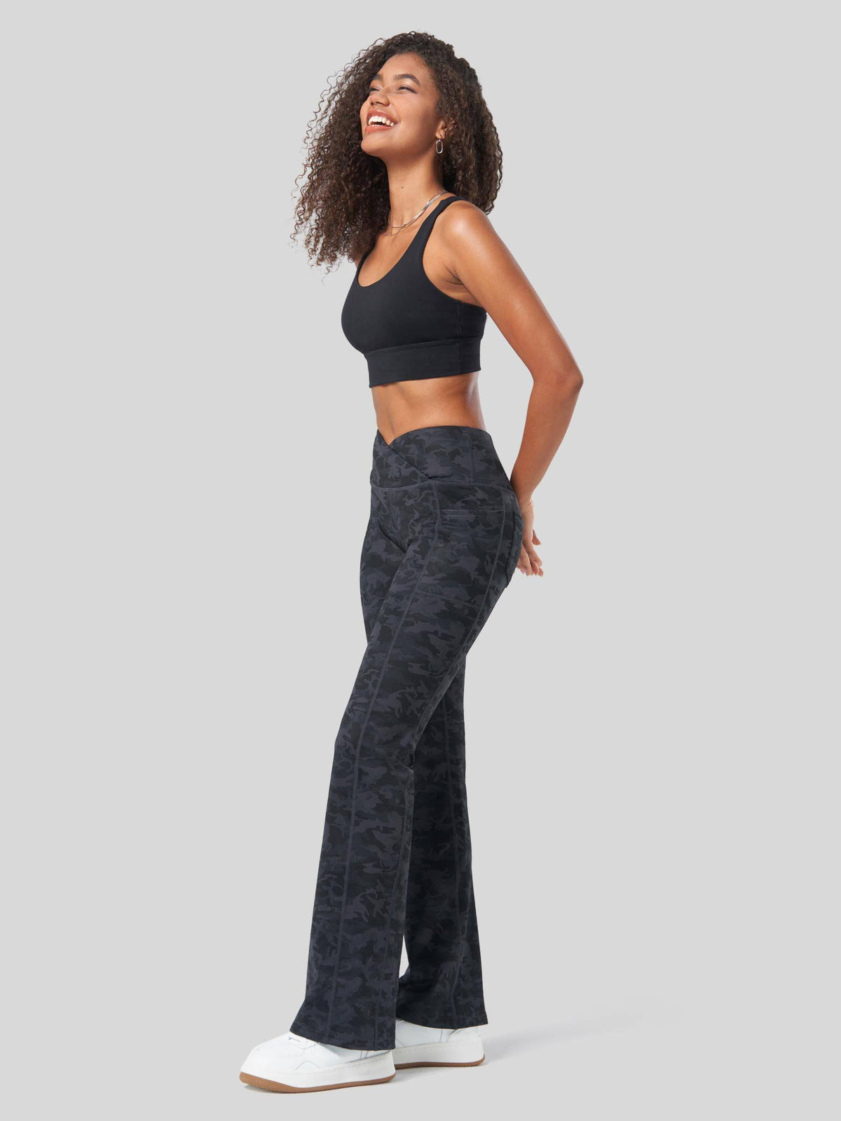 Lavisa - Women's Fleece Lined Crossover Flared Leggings with Pockets