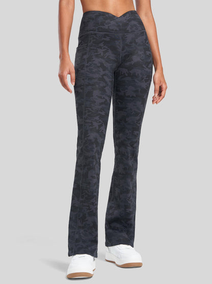 Lavisa - Women's Fleece Lined Crossover Flared Leggings with Pockets
