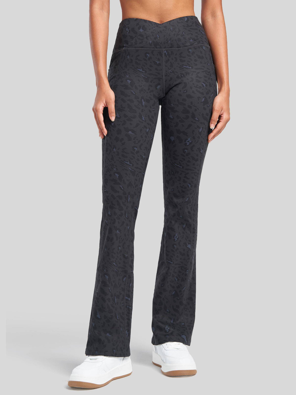 Lavisa - Women's Fleece Lined Crossover Flared Leggings with Pockets