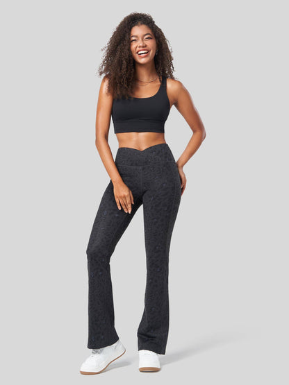 Lavisa - Women's Fleece Lined Crossover Flared Leggings with Pockets