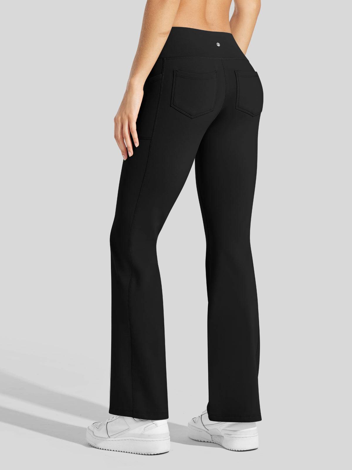Lavisa - Women's Fleece Lined Crossover Flared Leggings with Pockets