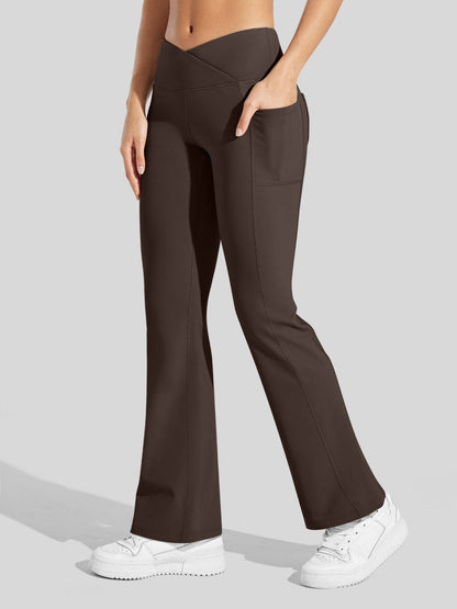 Lavisa - Women's Fleece Lined Crossover Flared Leggings with Pockets