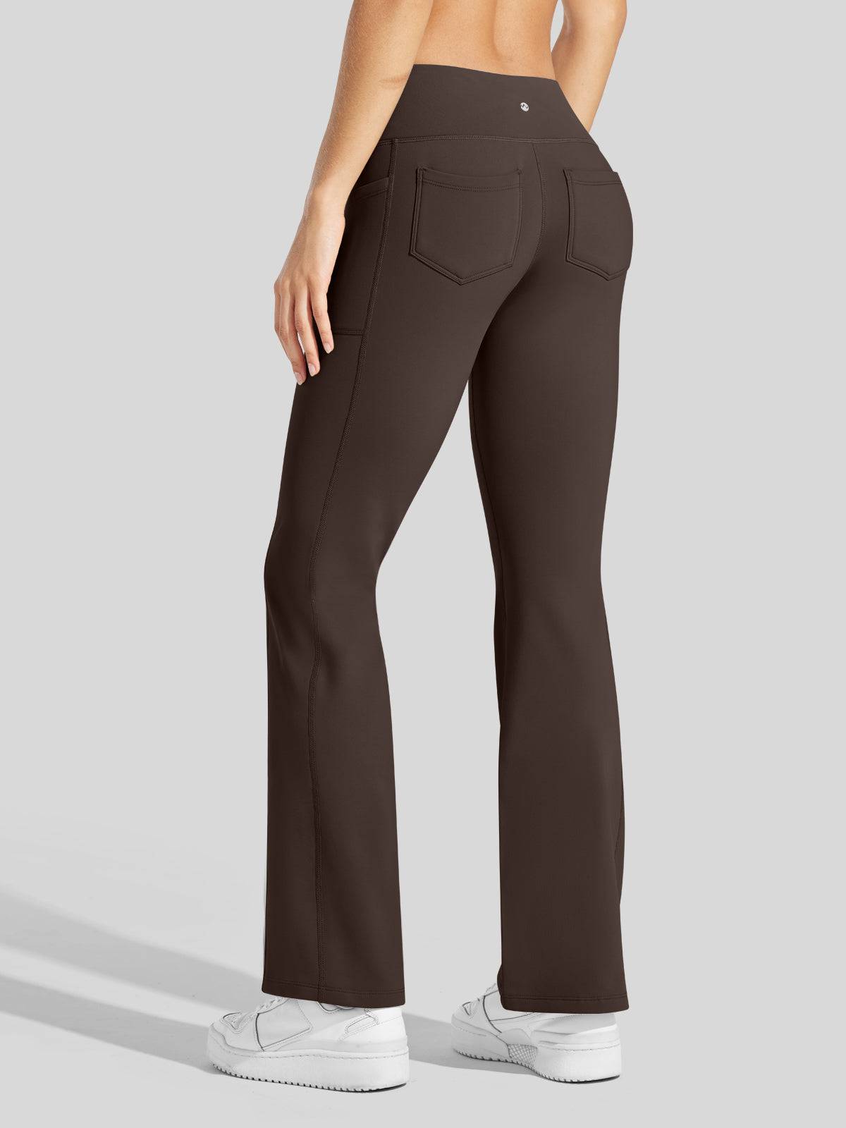 Lavisa - Women's Fleece Lined Crossover Flared Leggings with Pockets