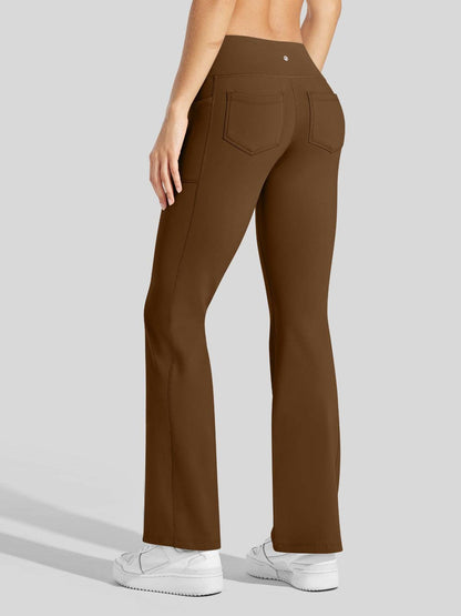 Lavisa - Women's Fleece Lined Crossover Flared Leggings with Pockets