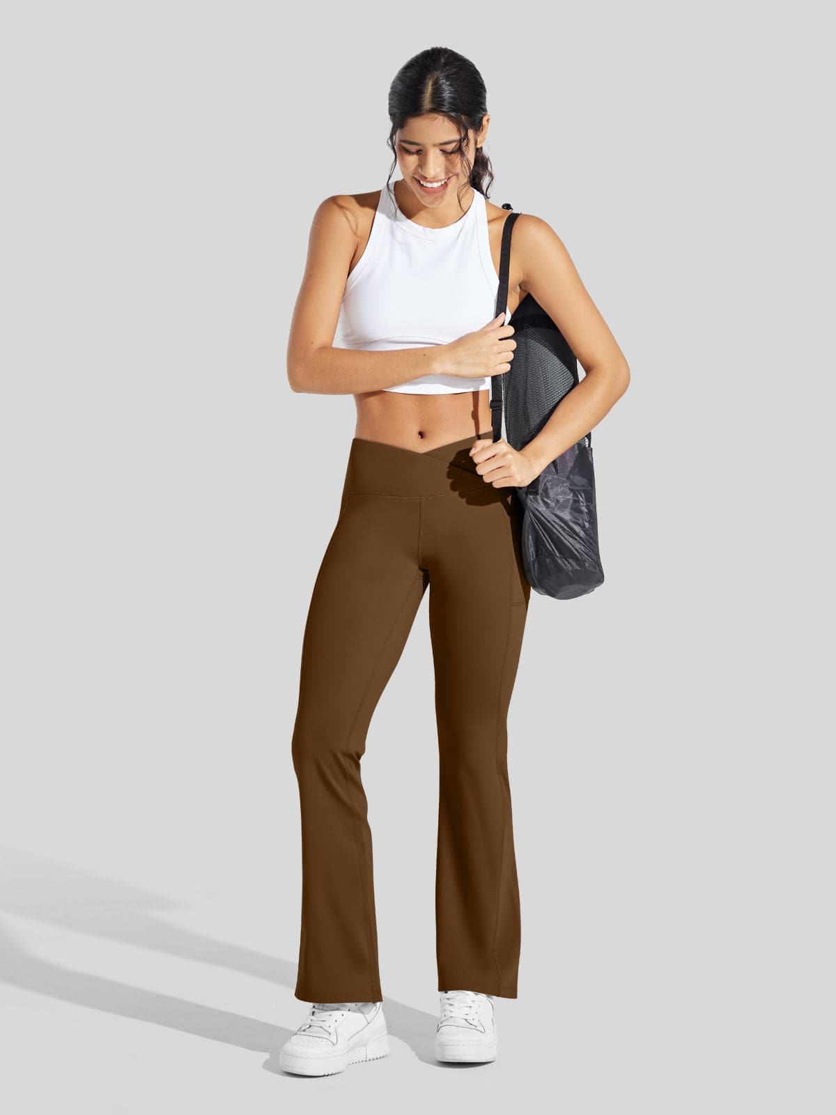 Lavisa - Women's Fleece Lined Crossover Flared Leggings with Pockets