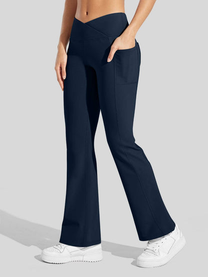 Lavisa - Women's Fleece Lined Crossover Flared Leggings with Pockets