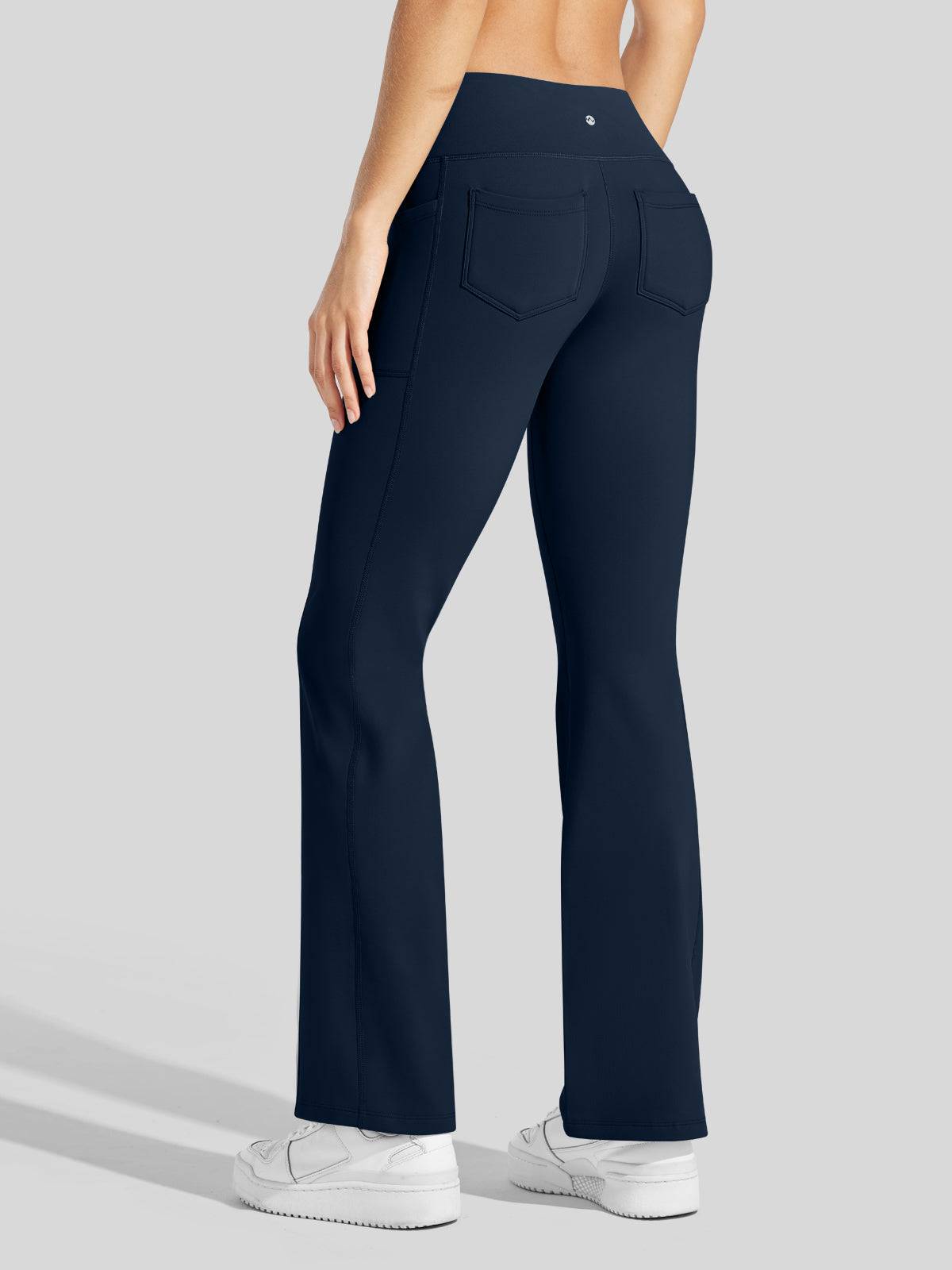 Lavisa - Women's Fleece Lined Crossover Flared Leggings with Pockets
