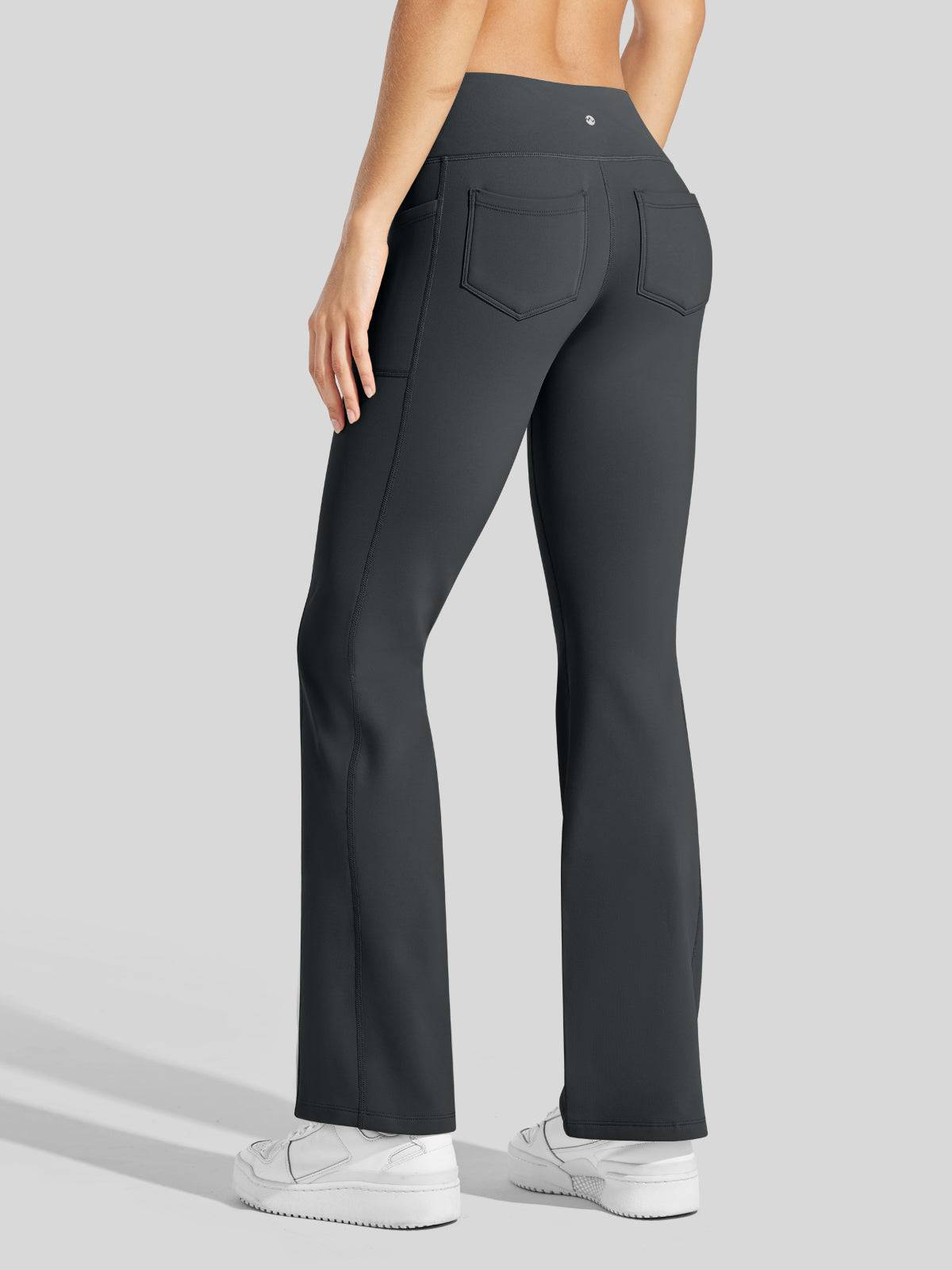 Lavisa - Women's Fleece Lined Crossover Flared Leggings with Pockets