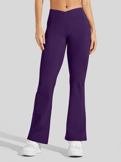 Lavisa - Women's Fleece Lined Crossover Flared Leggings with Pockets