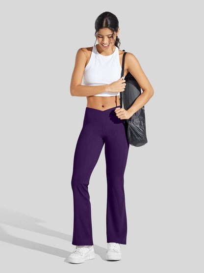 Lavisa - Women's Fleece Lined Crossover Flared Leggings with Pockets