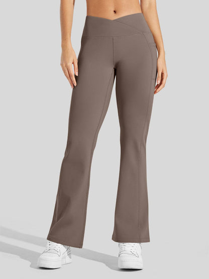 Lavisa - Women's Fleece Lined Crossover Flared Leggings with Pockets