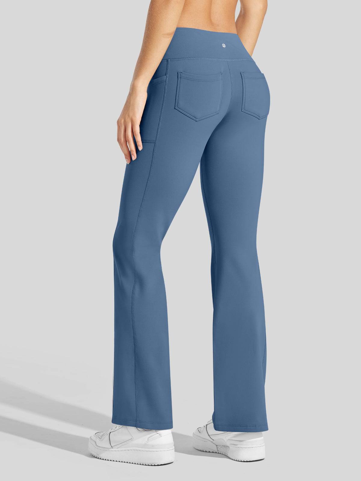 Lavisa - Women's Fleece Lined Crossover Flared Leggings with Pockets