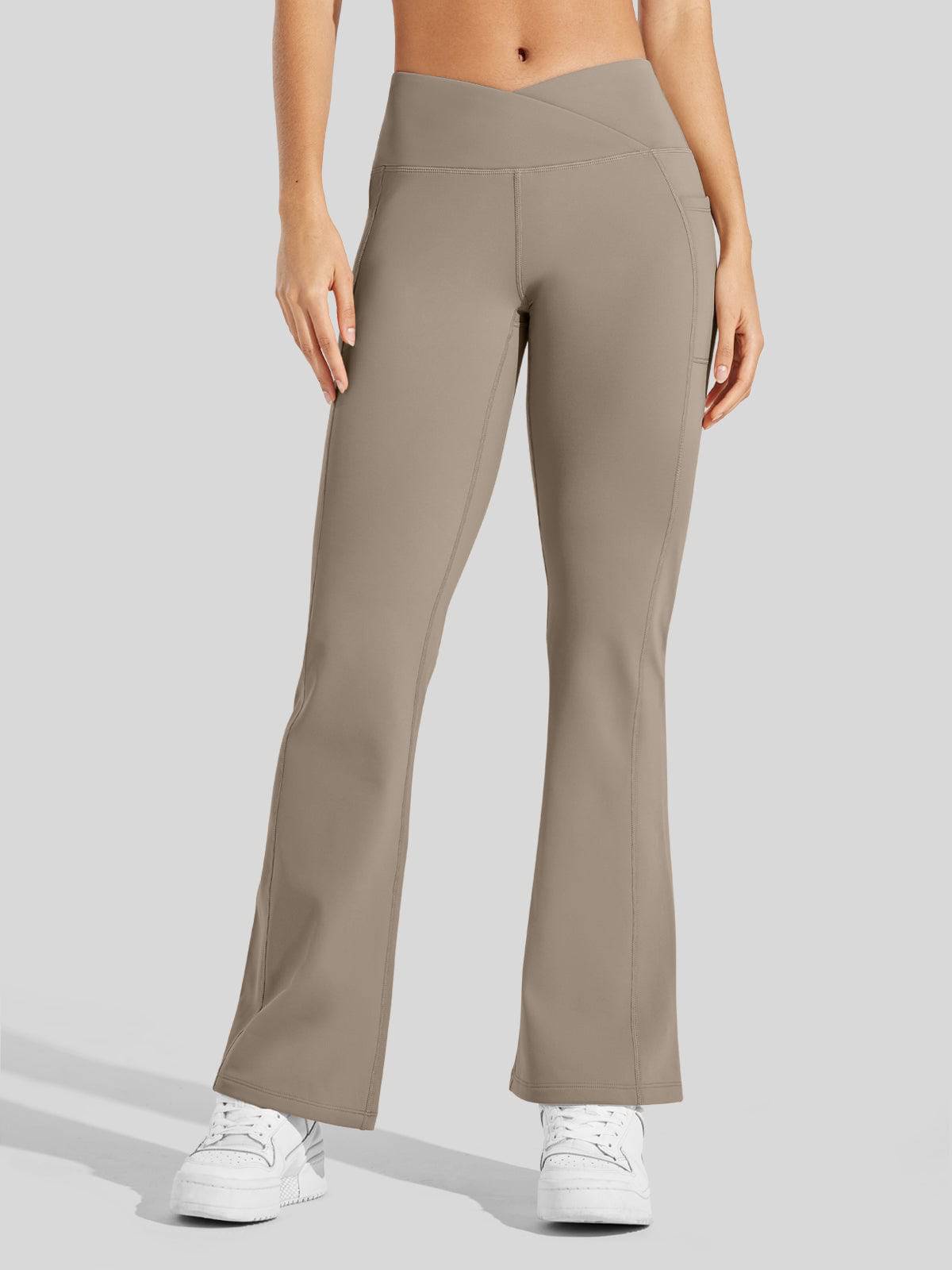 Lavisa - Women's Fleece Lined Crossover Flared Leggings with Pockets
