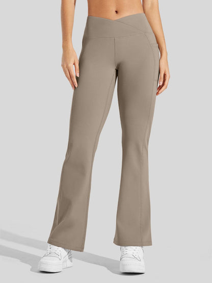 Lavisa - Women's Fleece Lined Crossover Flared Leggings with Pockets
