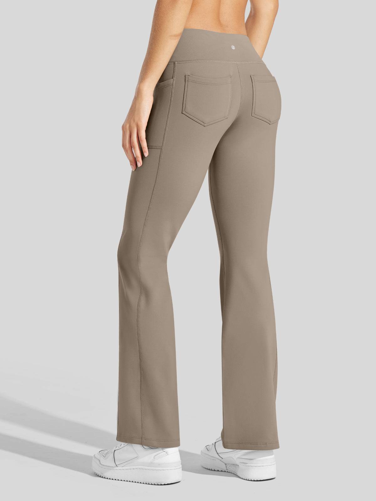 Lavisa - Women's Fleece Lined Crossover Flared Leggings with Pockets