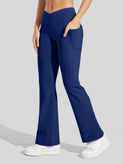 Lavisa - Women's Fleece Lined Crossover Flared Leggings with Pockets