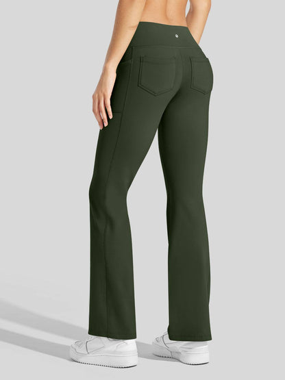 Lavisa - Women's Fleece Lined Crossover Flared Leggings with Pockets