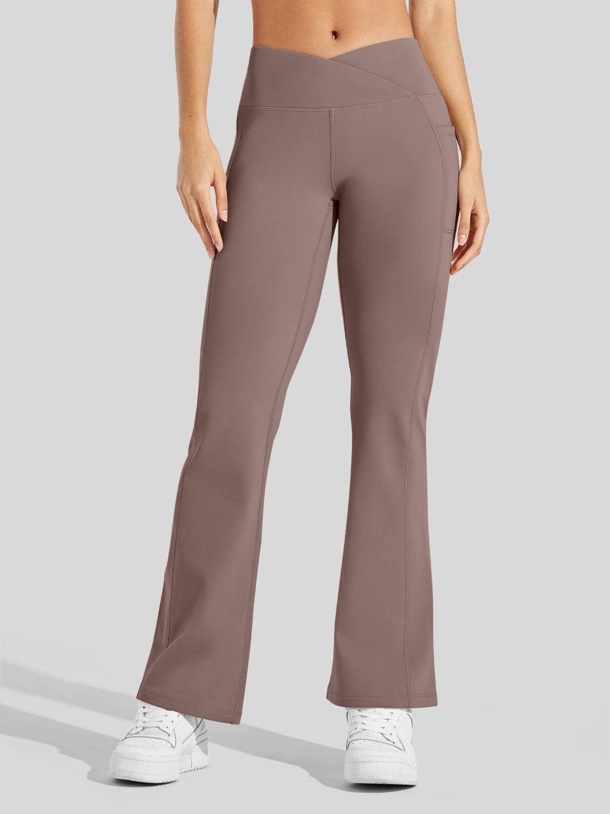 Lavisa - Women's Fleece Lined Crossover Flared Leggings with Pockets