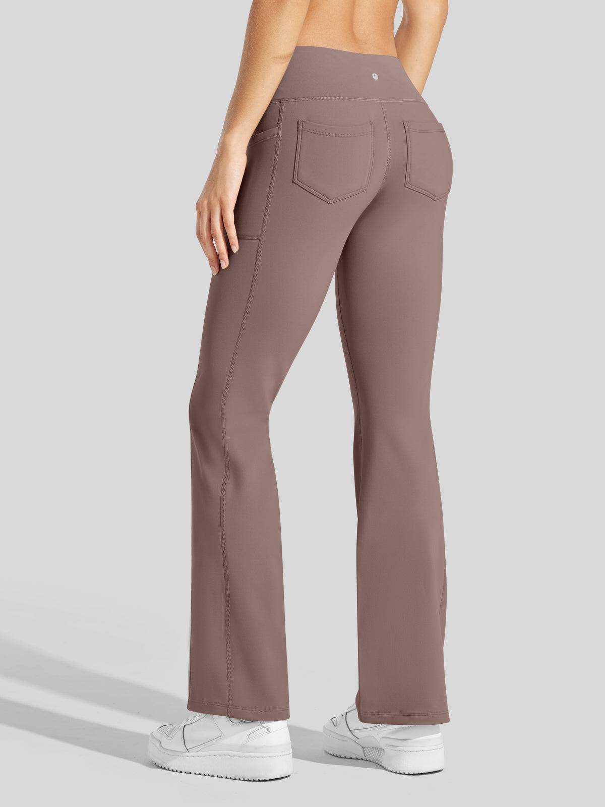Lavisa - Women's Fleece Lined Crossover Flared Leggings with Pockets