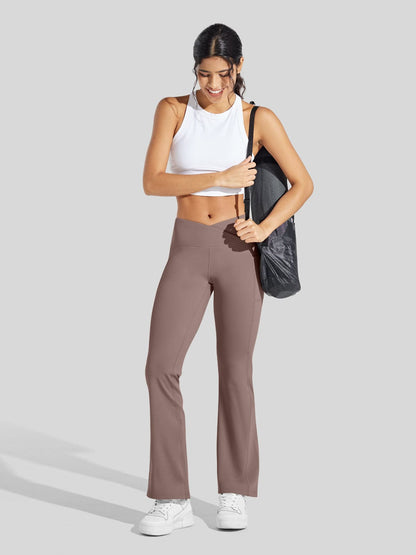 Lavisa - Women's Fleece Lined Crossover Flared Leggings with Pockets