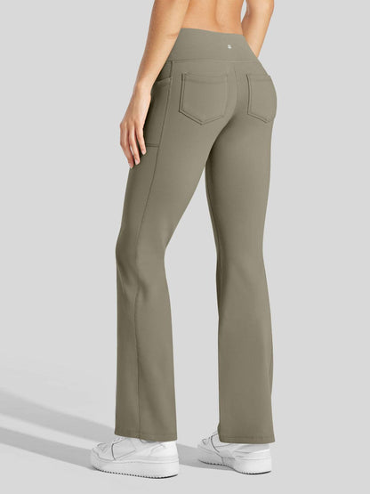 Lavisa - Women's Fleece Lined Crossover Flared Leggings with Pockets