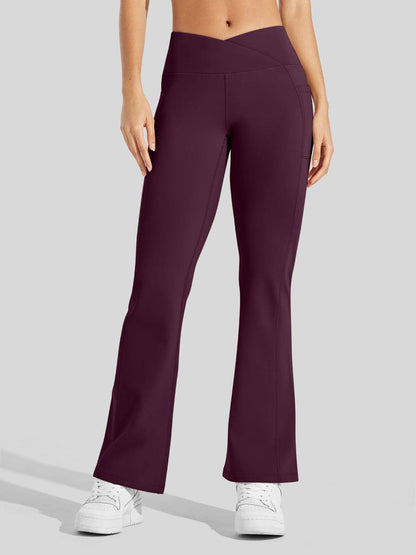Lavisa - Women's Fleece Lined Crossover Flared Leggings with Pockets