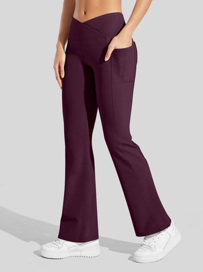 Lavisa - Women's Fleece Lined Crossover Flared Leggings with Pockets
