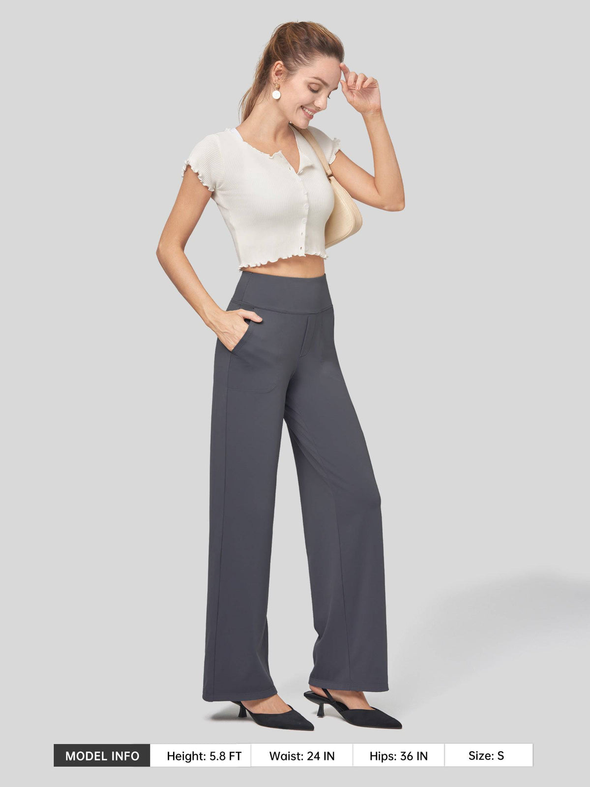 Lavisa - Women's High Rise Yoga Dress Pants - Wide Leg Work Trousers