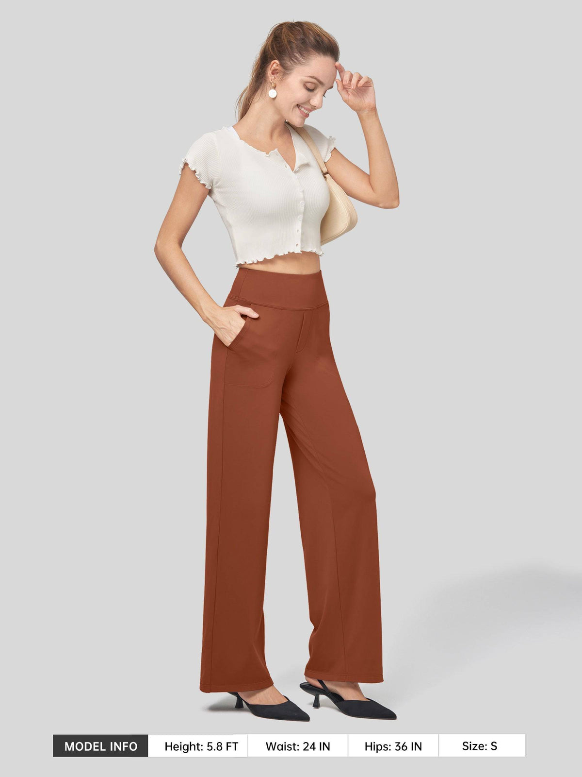 Lavisa - Women's High Rise Yoga Dress Pants - Wide Leg Work Trousers