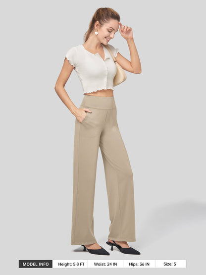 Lavisa - Women's High Rise Yoga Dress Pants - Wide Leg Work Trousers