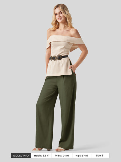 Lavisa - Women's Linen Wide Leg Pants - Flat Front & Comfortable