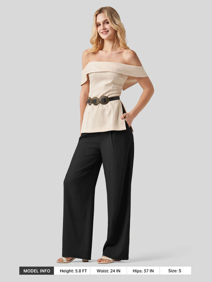 Lavisa - Women's Linen Wide Leg Pants - Flat Front & Comfortable