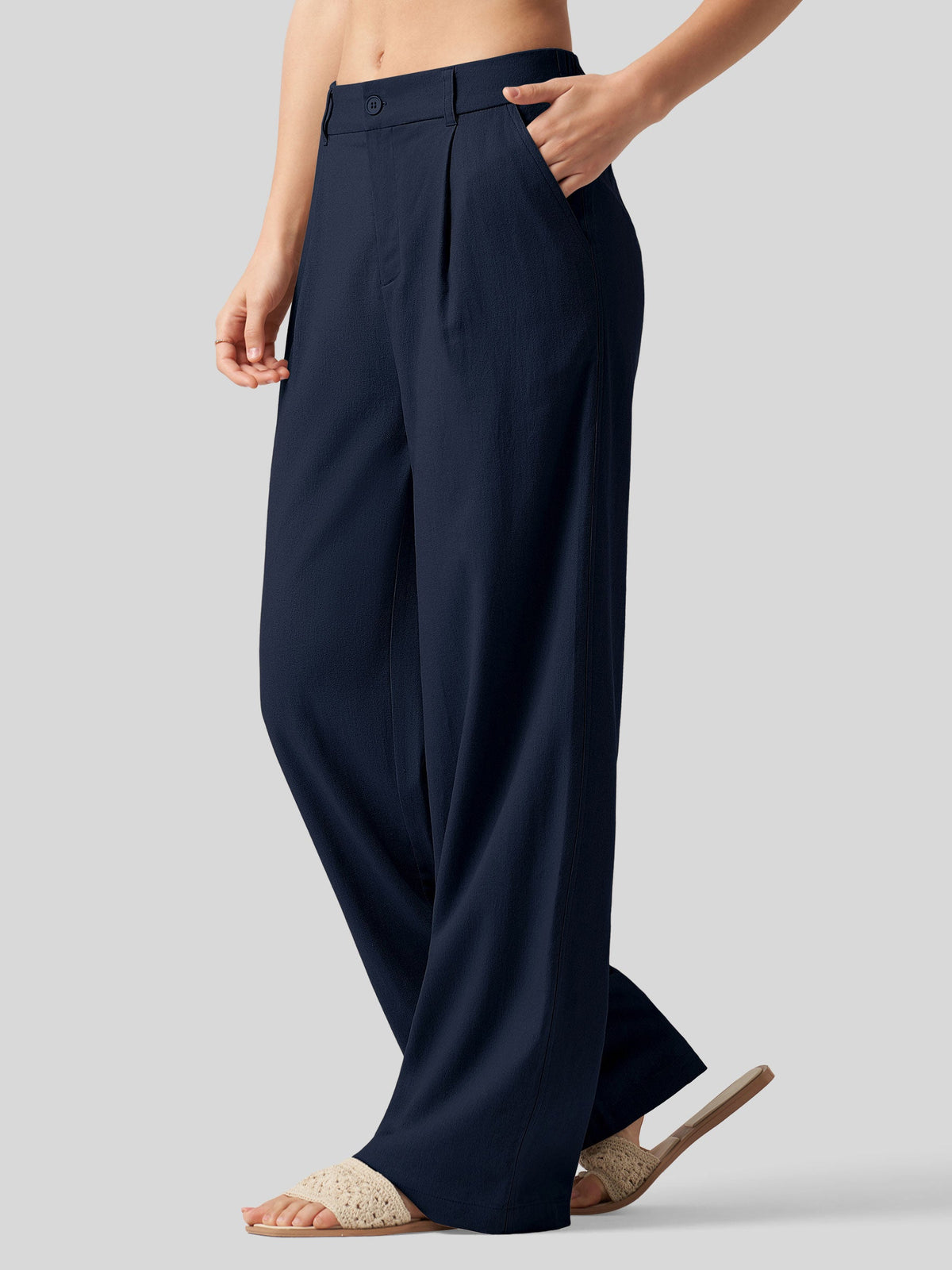 Lavisa - Women's Linen Wide Leg Pants - Flat Front & Comfortable