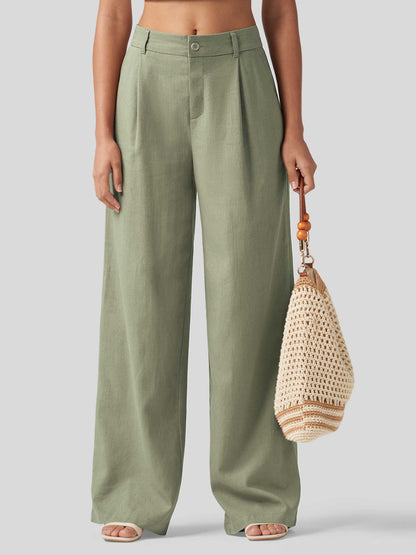 Lavisa - Women's Linen Wide Leg Pants - Flat Front & Comfortable