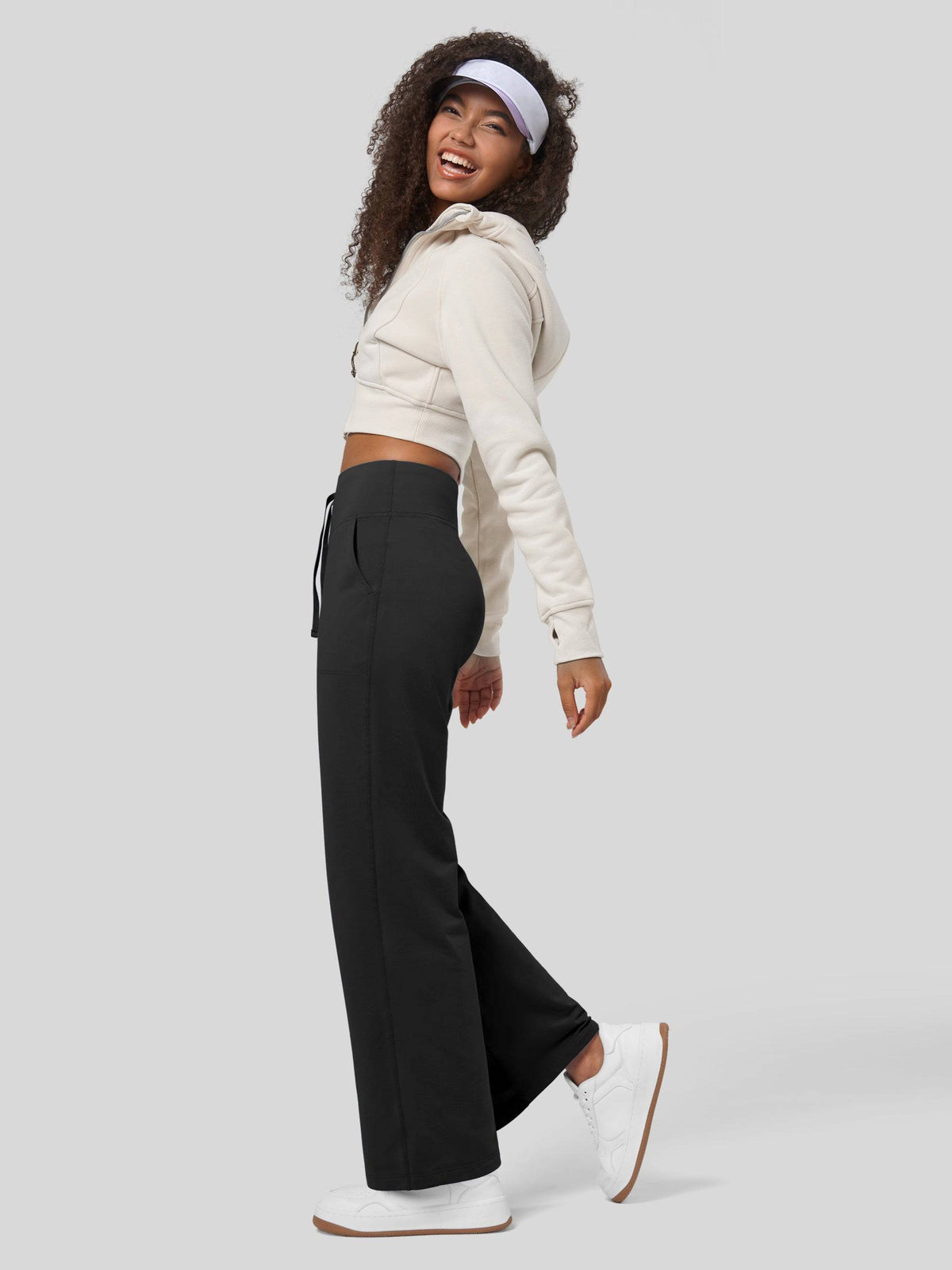 Lavisa - Women's Fleece Lined Wide Leg Lounge Pants with Drawstring