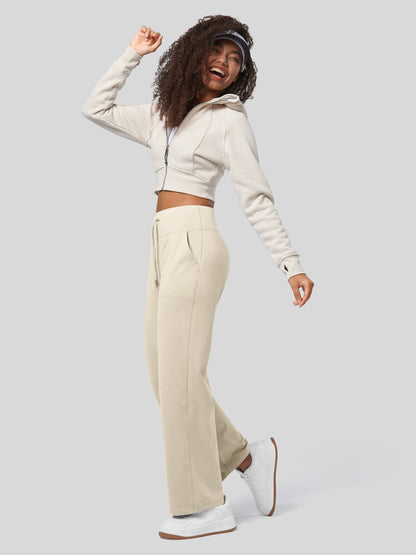 Lavisa - Women's Fleece Lined Wide Leg Lounge Pants with Drawstring