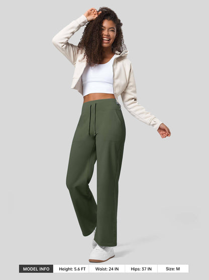 Lavisa - Women's Fleece Lined Wide Leg Lounge Pants with Drawstring
