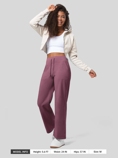 Lavisa - Women's Fleece Lined Wide Leg Lounge Pants with Drawstring