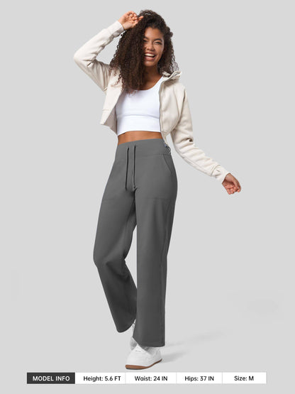 Lavisa - Women's Fleece Lined Wide Leg Lounge Pants with Drawstring