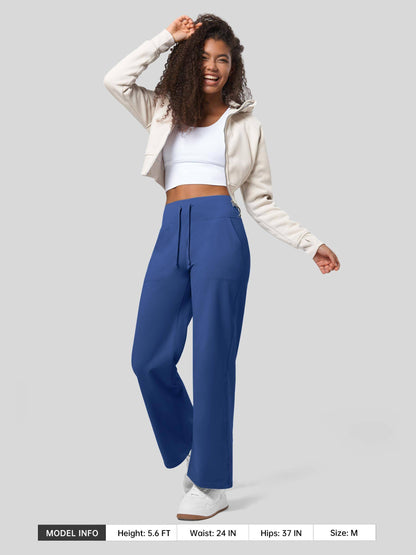 Lavisa - Women's Fleece Lined Wide Leg Lounge Pants with Drawstring