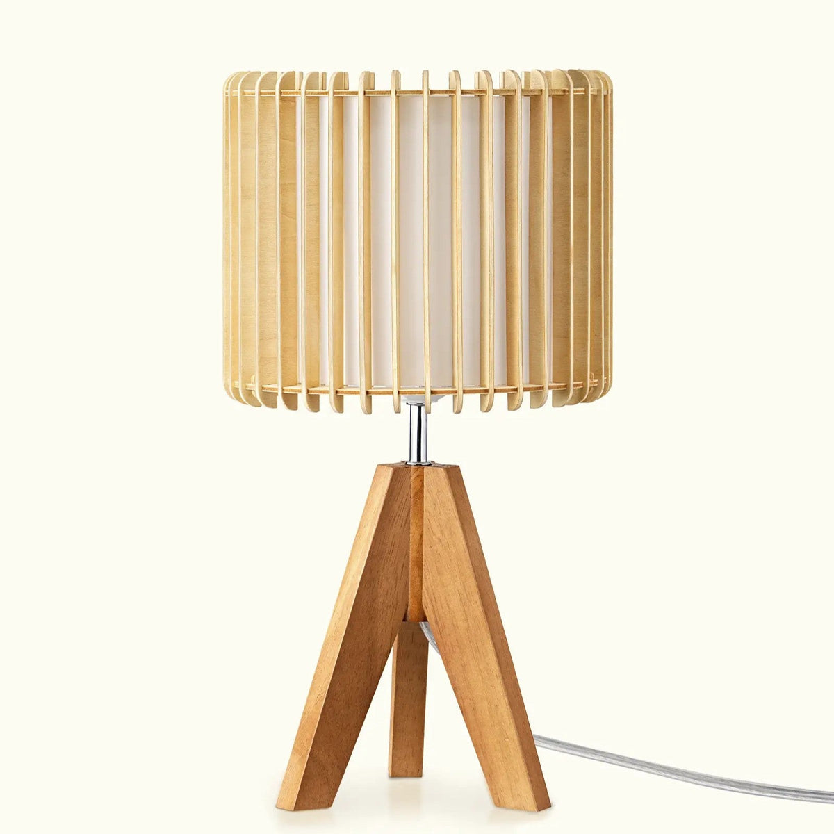 Lavisa - Minimalist Wood Tripod Table Lamp with Slatted Panel Shade
