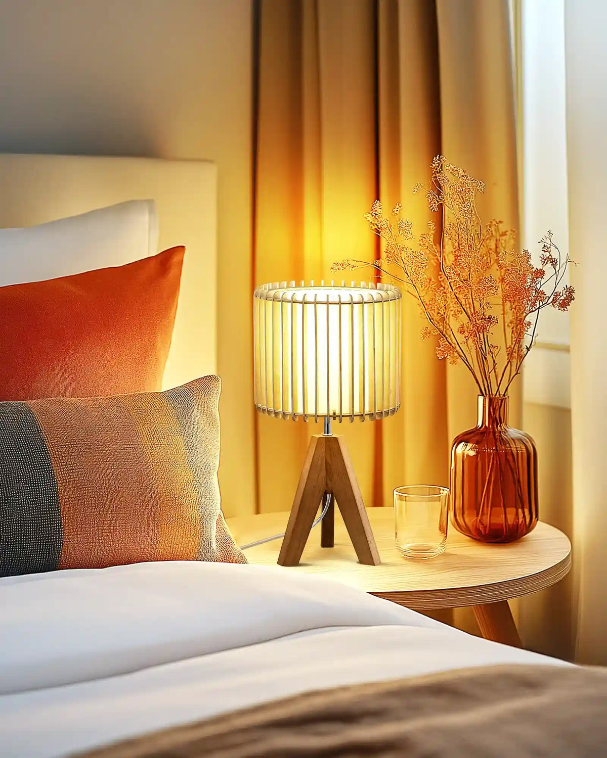 Lavisa - Minimalist Wood Tripod Table Lamp with Slatted Panel Shade