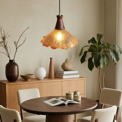 Lavisa - Cracked Glass Pendant Light Brass and Walnut Ceiling Fixture