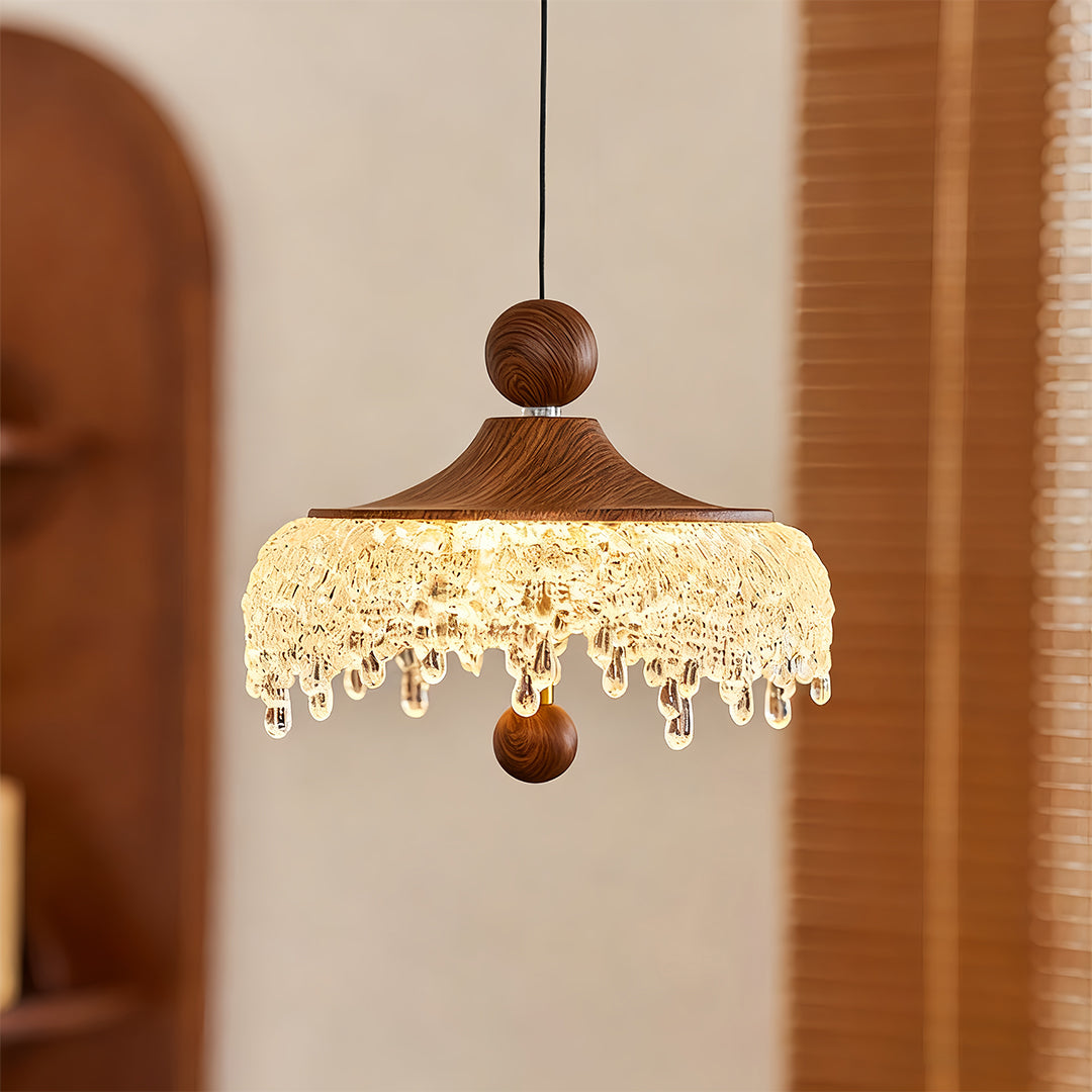 Lavisa - Vintage Walnut Teardrop Pendant Light with Acrylic Drops