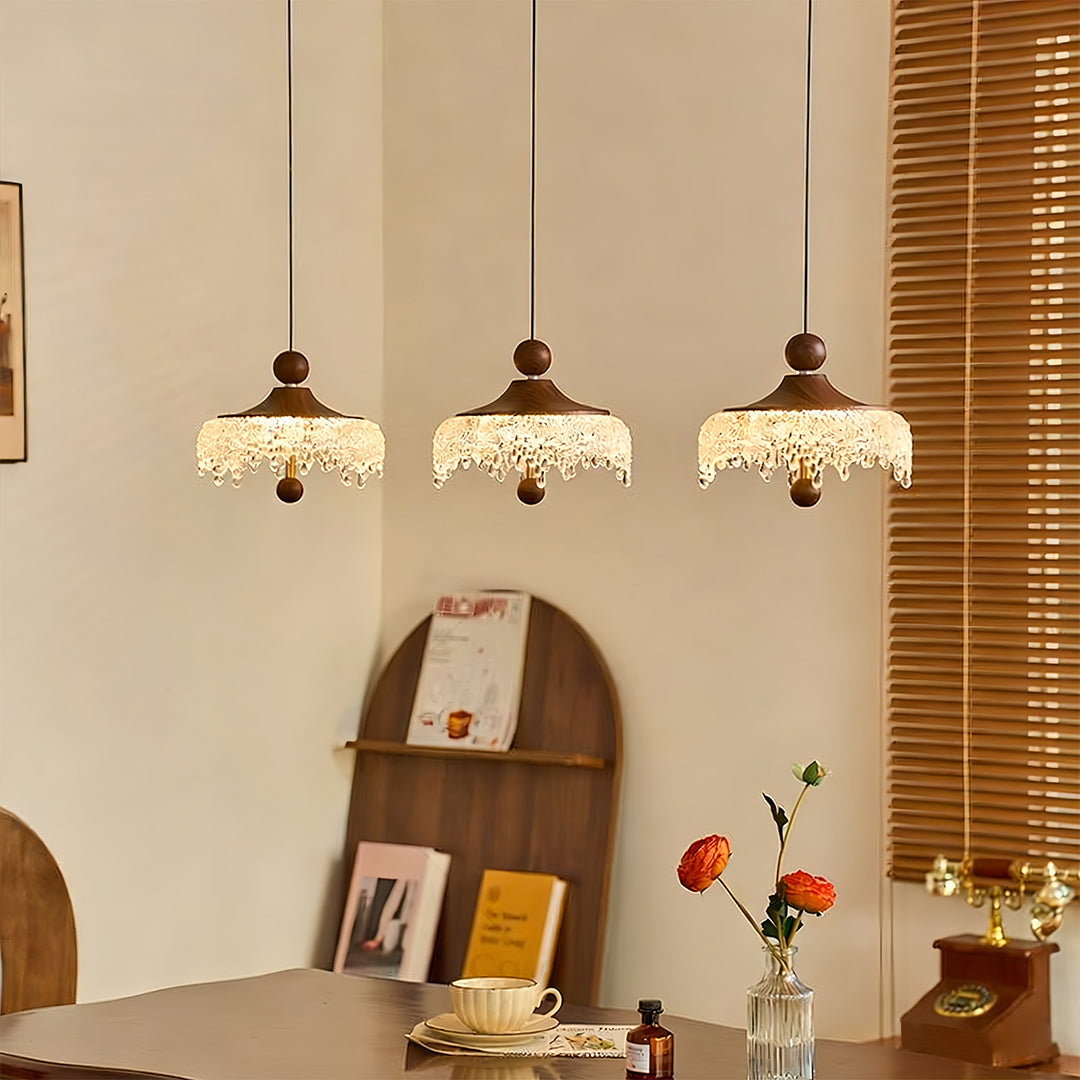 Lavisa - Vintage Walnut Teardrop Pendant Light with Acrylic Drops