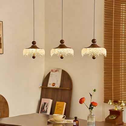 Lavisa - Vintage Walnut Teardrop Pendant Light with Acrylic Drops