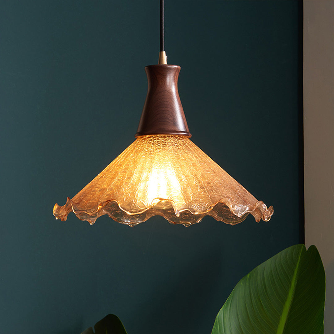Lavisa - Cracked Glass Pendant Light Brass and Walnut Ceiling Fixture
