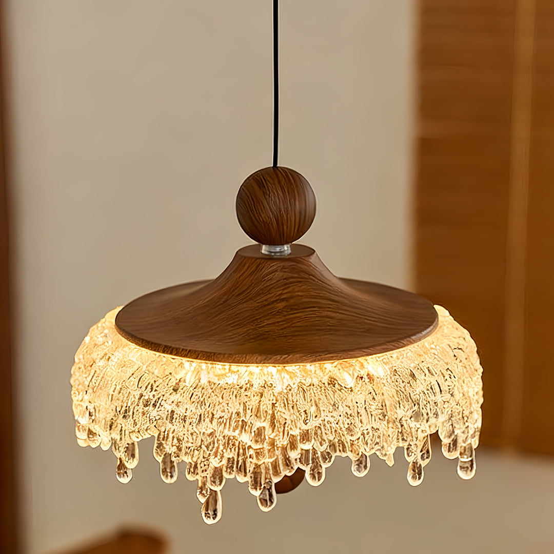 Lavisa - Vintage Walnut Teardrop Pendant Light with Acrylic Drops